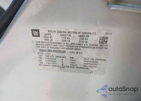 2013 GMC Terrain Sle-2 from USA, damaged, VIN 2GKALSEK4D6285336